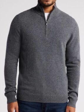 Like New LANDS END Men’s Merino Wool and Cashmere blend 3/4 zip sweater Medium